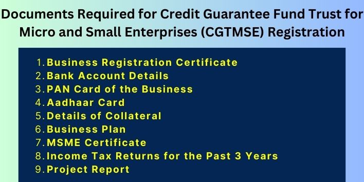 Documents Required for Credit Guarantee Fund Trust for Micro and Small Enterprises (CGTMSE) Registration